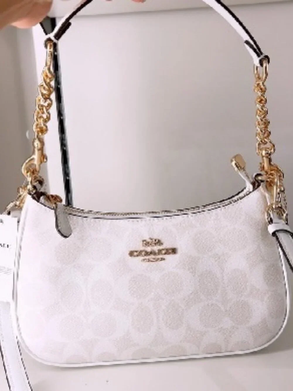 Coach Teri 2Way Shoulder Bag CA548 Signature Canvas White Smooth Leather Outlet!